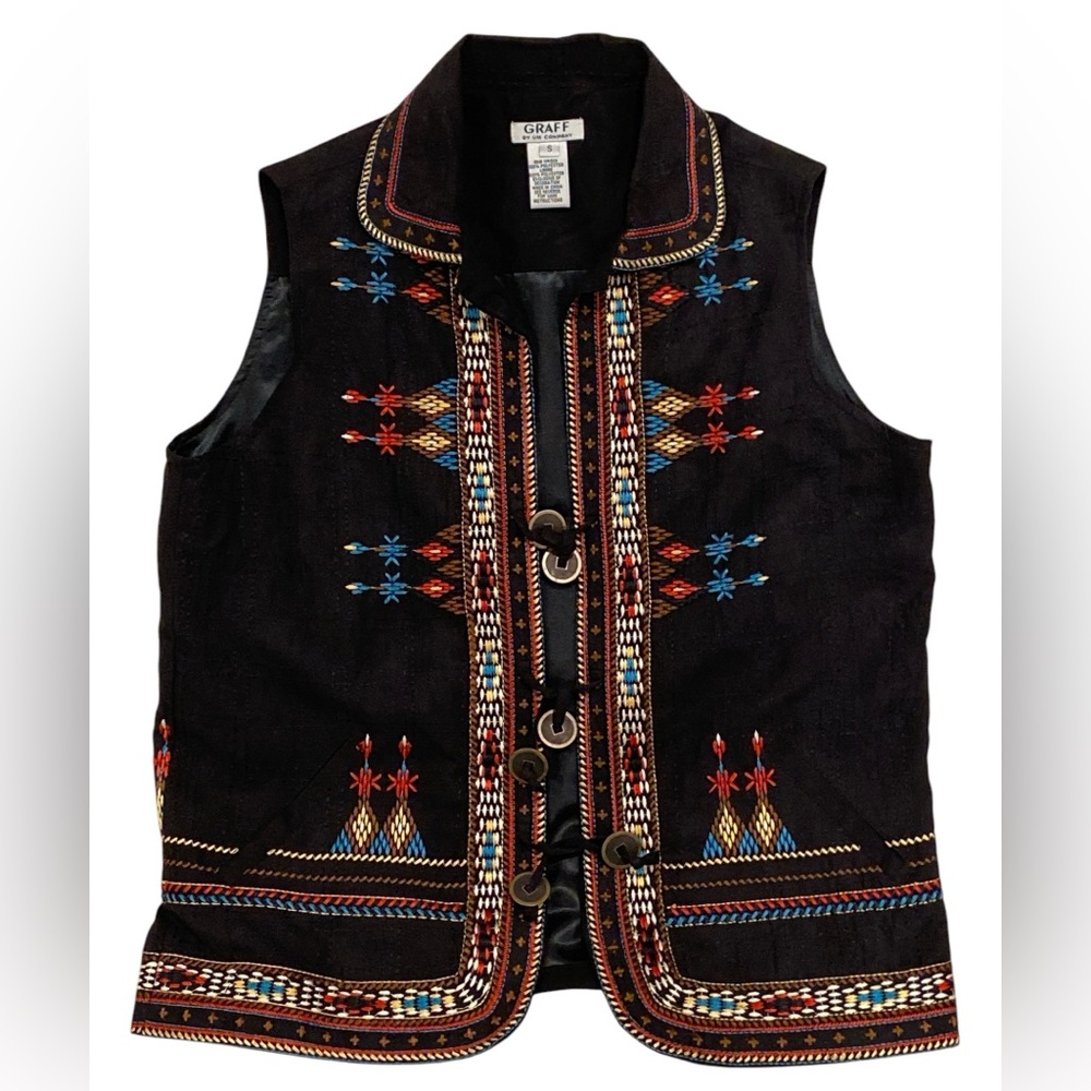 Graff Um Company Black Ethnic Casual Vest Women’s Size S